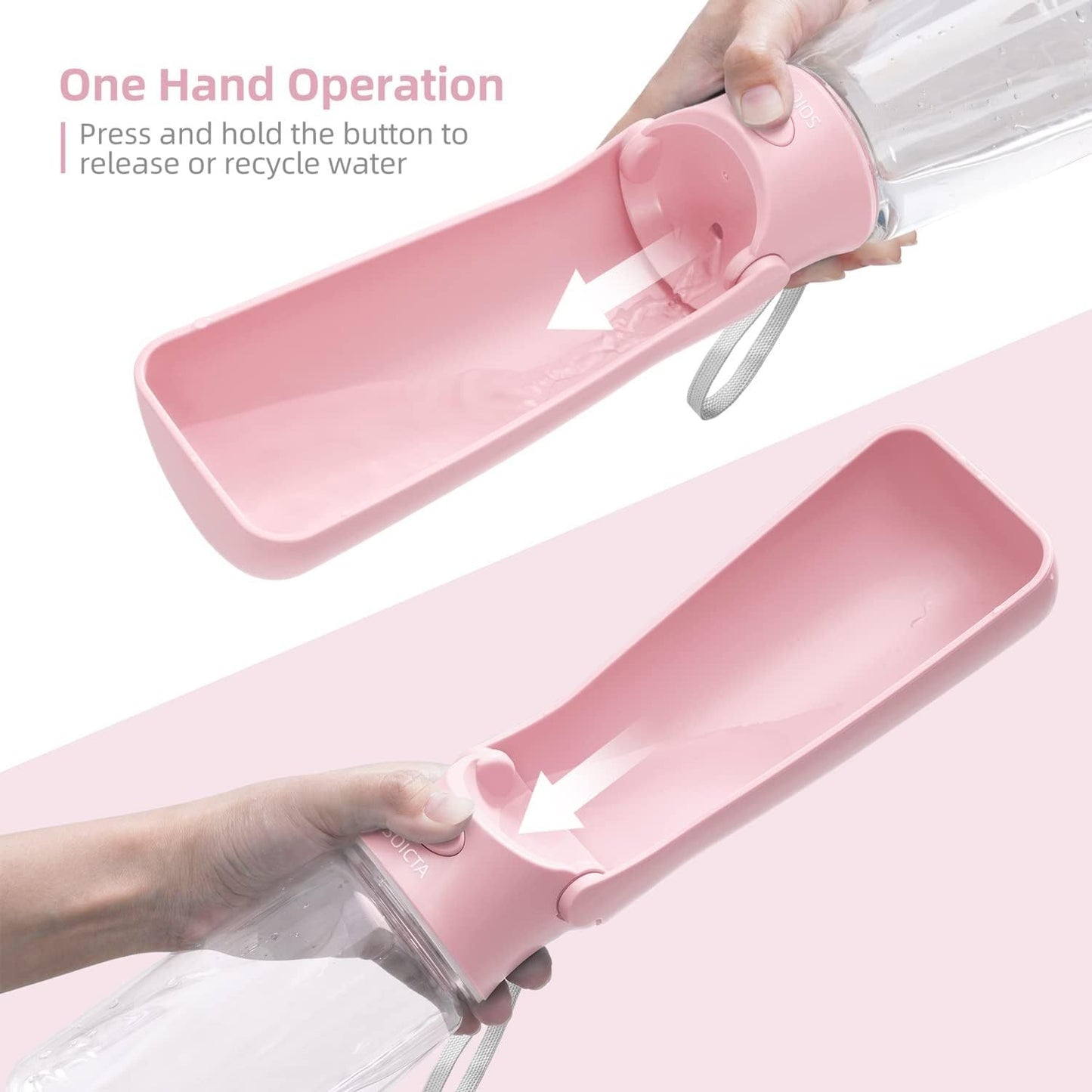 compact dog hydration bottle with integrated drinking trough for easy sipping