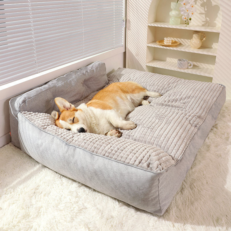 grey Pawvia Sleep Max dog bed featuring a thick soft edge and a removable washable bottom pad, made from velvety soft 100% terylene cotton, ideal for large dogs